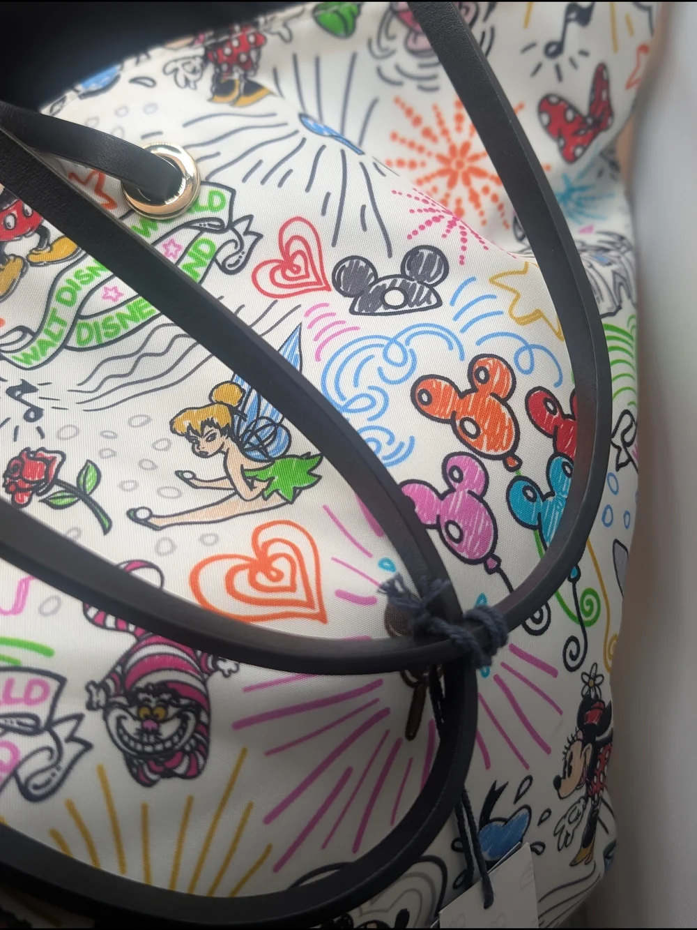 White Multicolor Disney Print Tote Bag with Black Straps - Picture 4 of 6